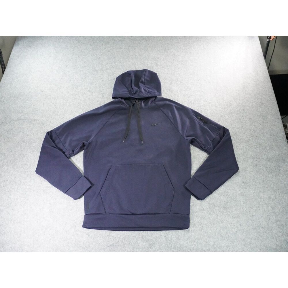Nike Hoodie Mens Small Blue therma-Fit Long Sleeve Swoosh Arm Pocket Gym Running - Picture 2 of 10
